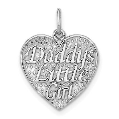 14k Weißgold polierter Charm „DADDYS LITTLE GIRL" in Herzform