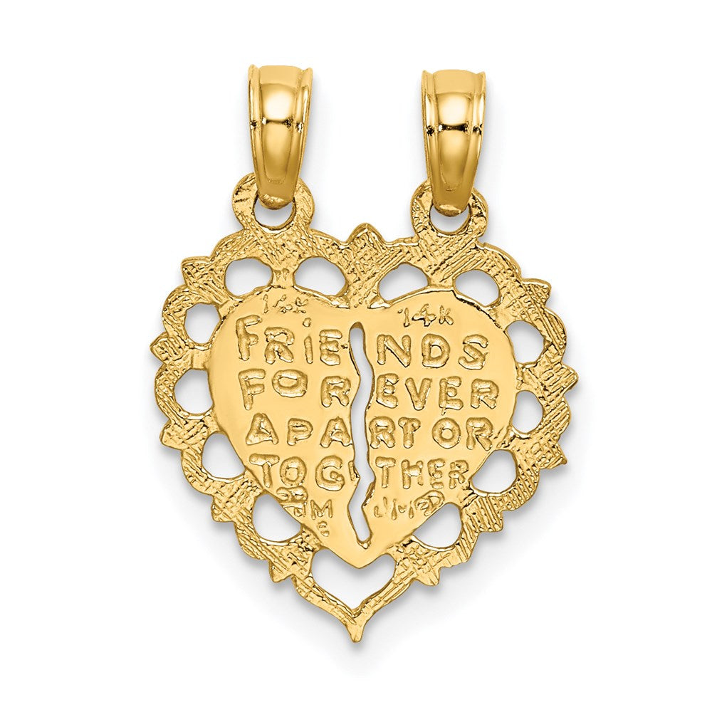 14K Gelbgold Poliert Beste Freund 2 Stück Break-apart Herz Charm