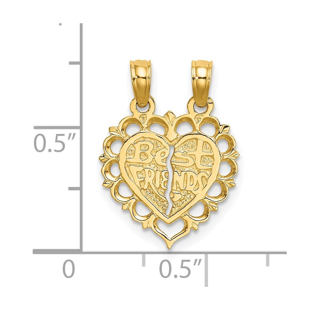 14K Gelbgold Poliert Beste Freund 2 Stück Break-apart Herz Charm
