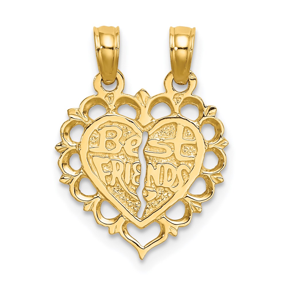 14K Gelbgold Poliert Beste Freund 2 Stück Break-apart Herz Charm