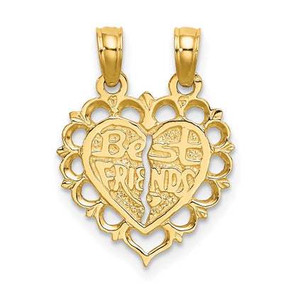 14K Gelbgold Poliert Beste Freund 2 Stück Break-apart Herz Charm