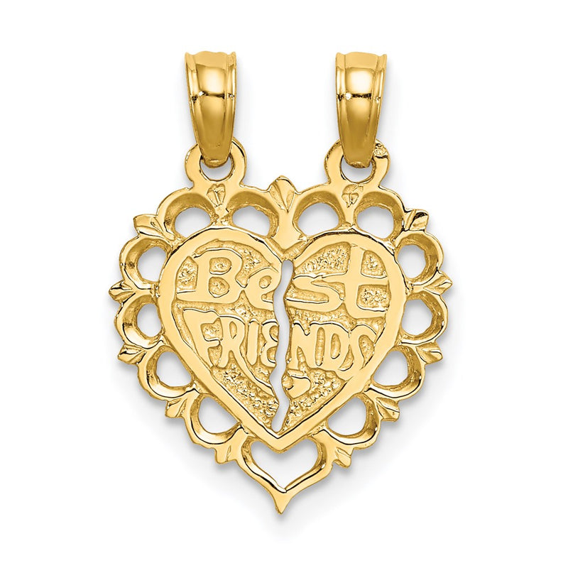 14K Gelbgold Poliert Beste Freund 2 Stück Break-apart Herz Charm