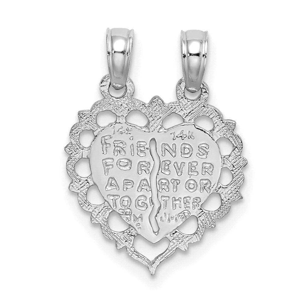 14K Weißgold Beste Freund 2 Stück Break-apart Herz Charm