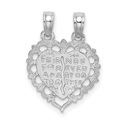 14K Weißgold Beste Freund 2 Stück Break-apart Herz Charm