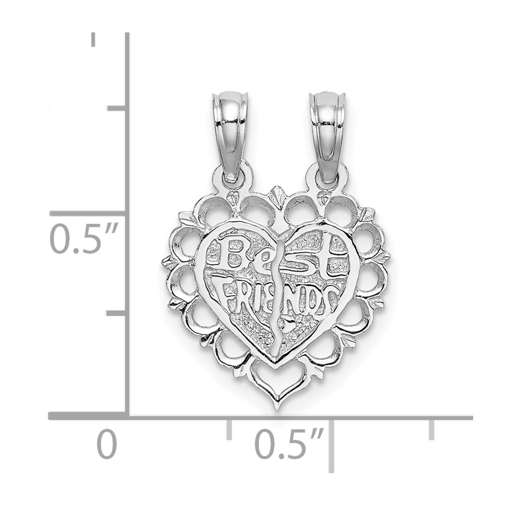14K Weißgold Beste Freund 2 Stück Break-apart Herz Charm