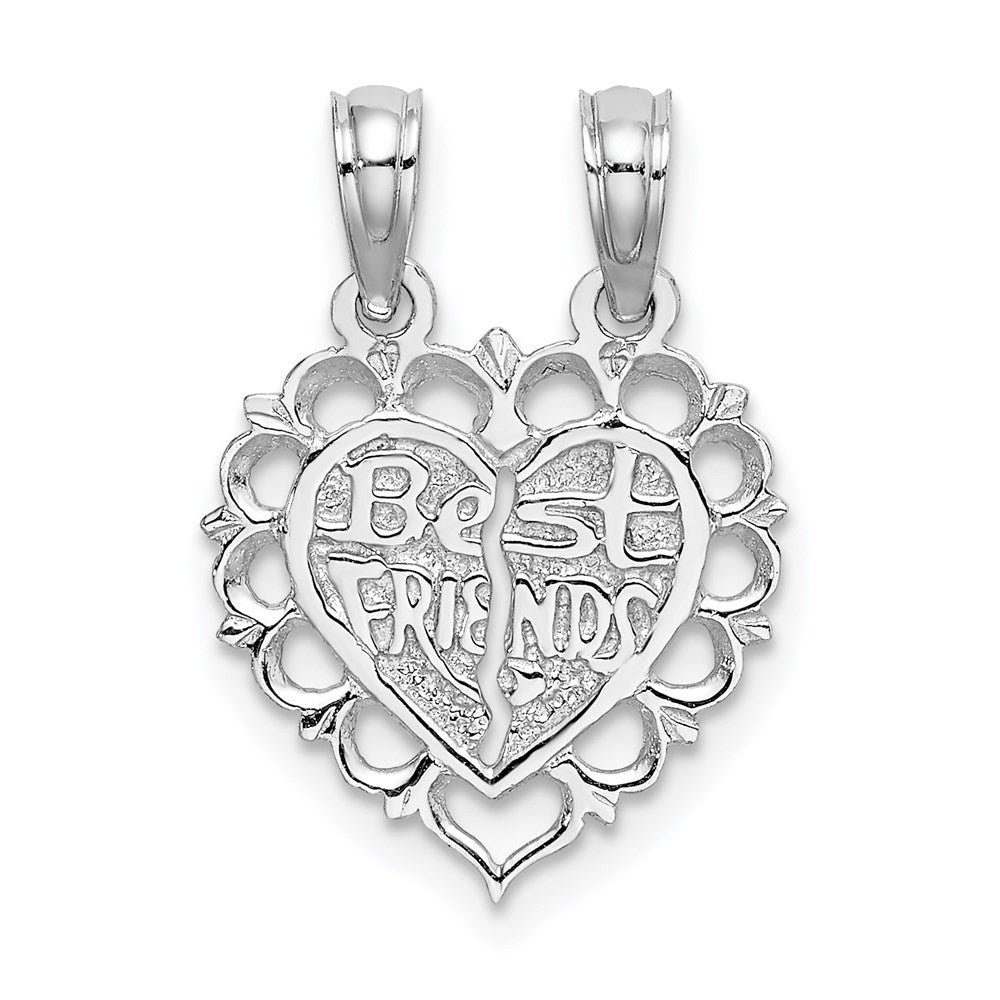 14K Weißgold Beste Freund 2 Stück Break-apart Herz Charm
