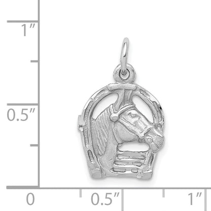14K Weißgold Diamantierter Pferdekopf im Hufeisen Charm