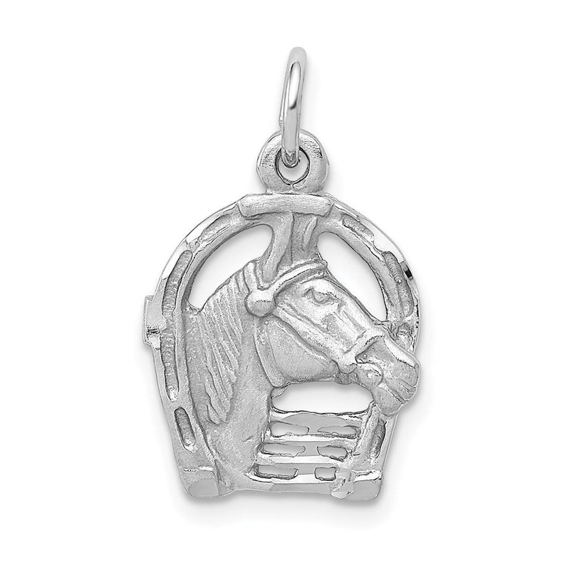 14K Weißgold Diamantierter Pferdekopf im Hufeisen Charm