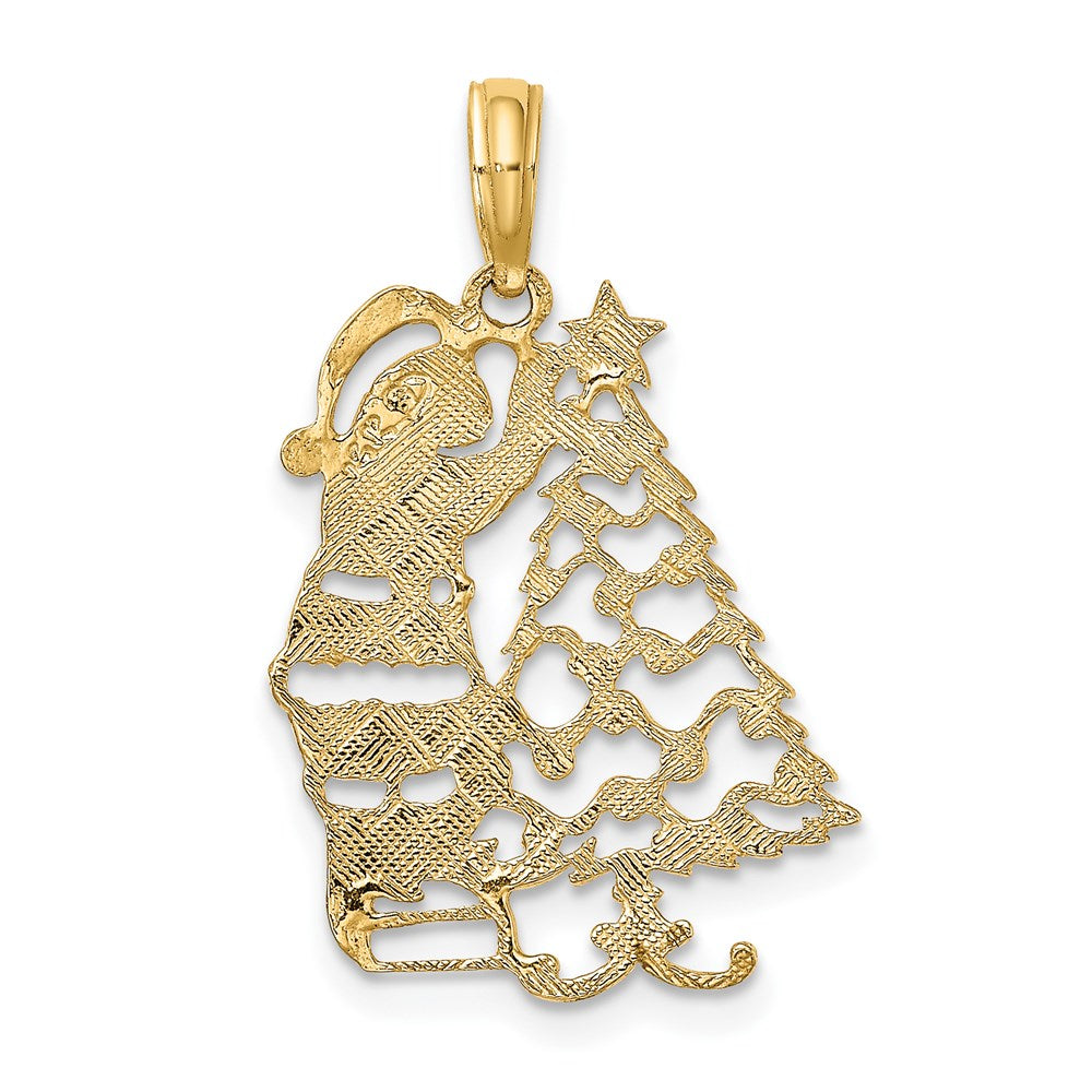 14K Gelbgold Poliert Weihnachten Baum und Santa Charm