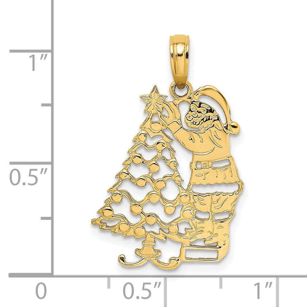 14K Gelbgold Poliert Weihnachten Baum und Santa Charm