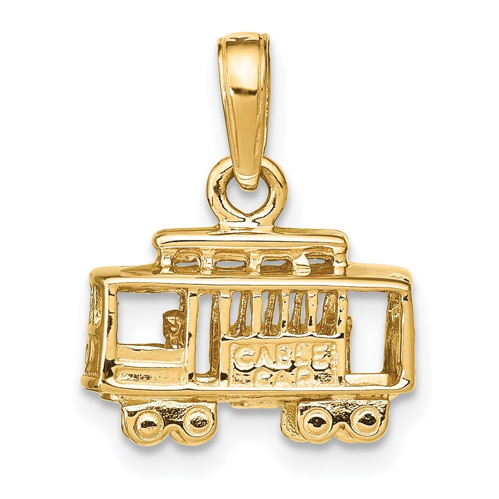 14K Gelbgold Massiv Poliert 3-D Straßenbahn-Anhänger