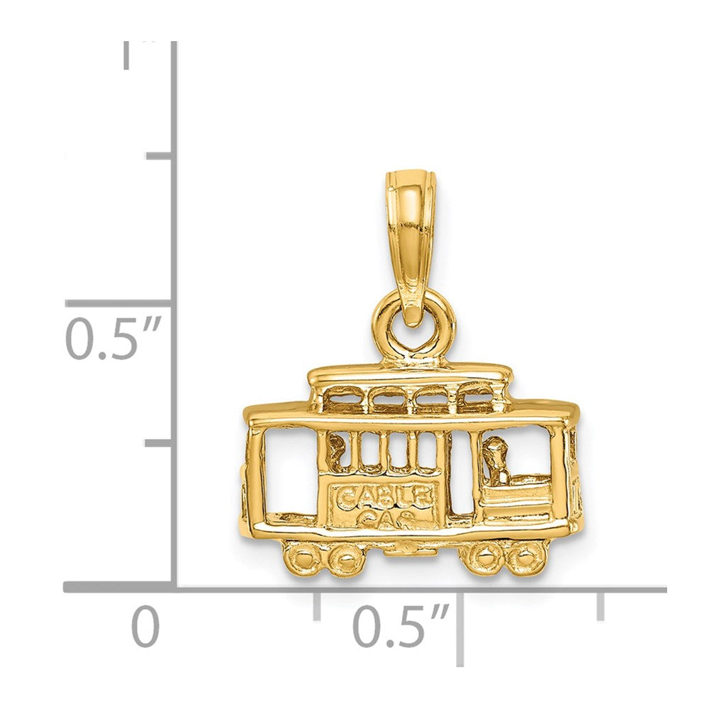 14K Gelbgold Massiv Poliert 3-D Straßenbahn-Anhänger