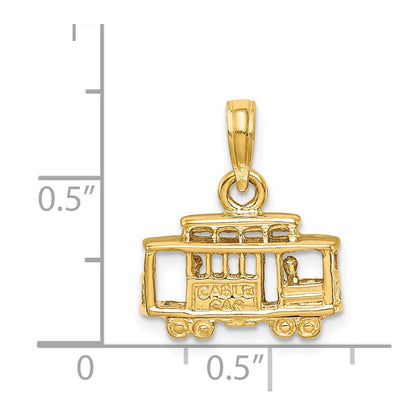 14K Gelbgold Massiv Poliert 3-D Straßenbahn-Anhänger