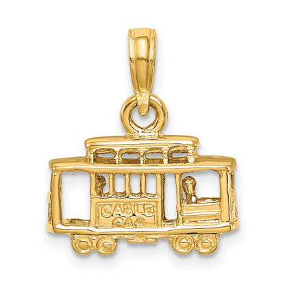 14K Gelbgold Massiv Poliert 3-D Straßenbahn-Anhänger