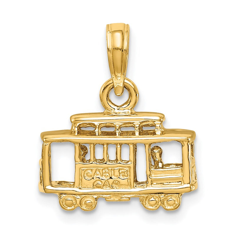 14K Gelbgold Massiv Poliert 3-D Straßenbahn-Anhänger