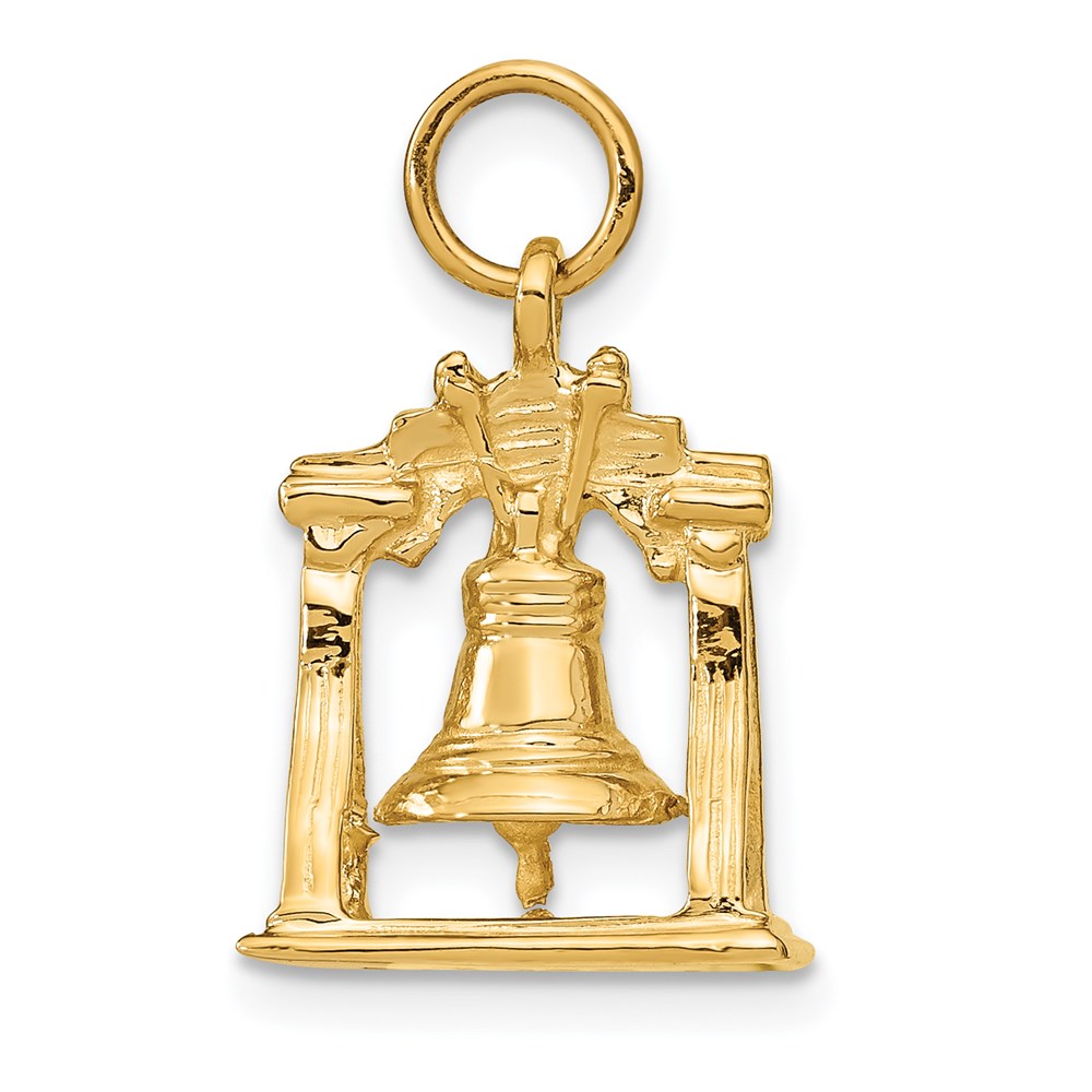 14K Gelbgold Massiv Poliert 3-D Liberty-Glocke Charm