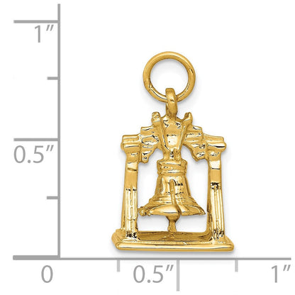 14K Gelbgold Massiv Poliert 3-D Liberty-Glocke Charm
