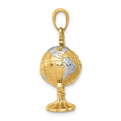 14K Gelb- und Rhodiumgold mit Rhodium 3-D beweglicher Globus-Anhänger