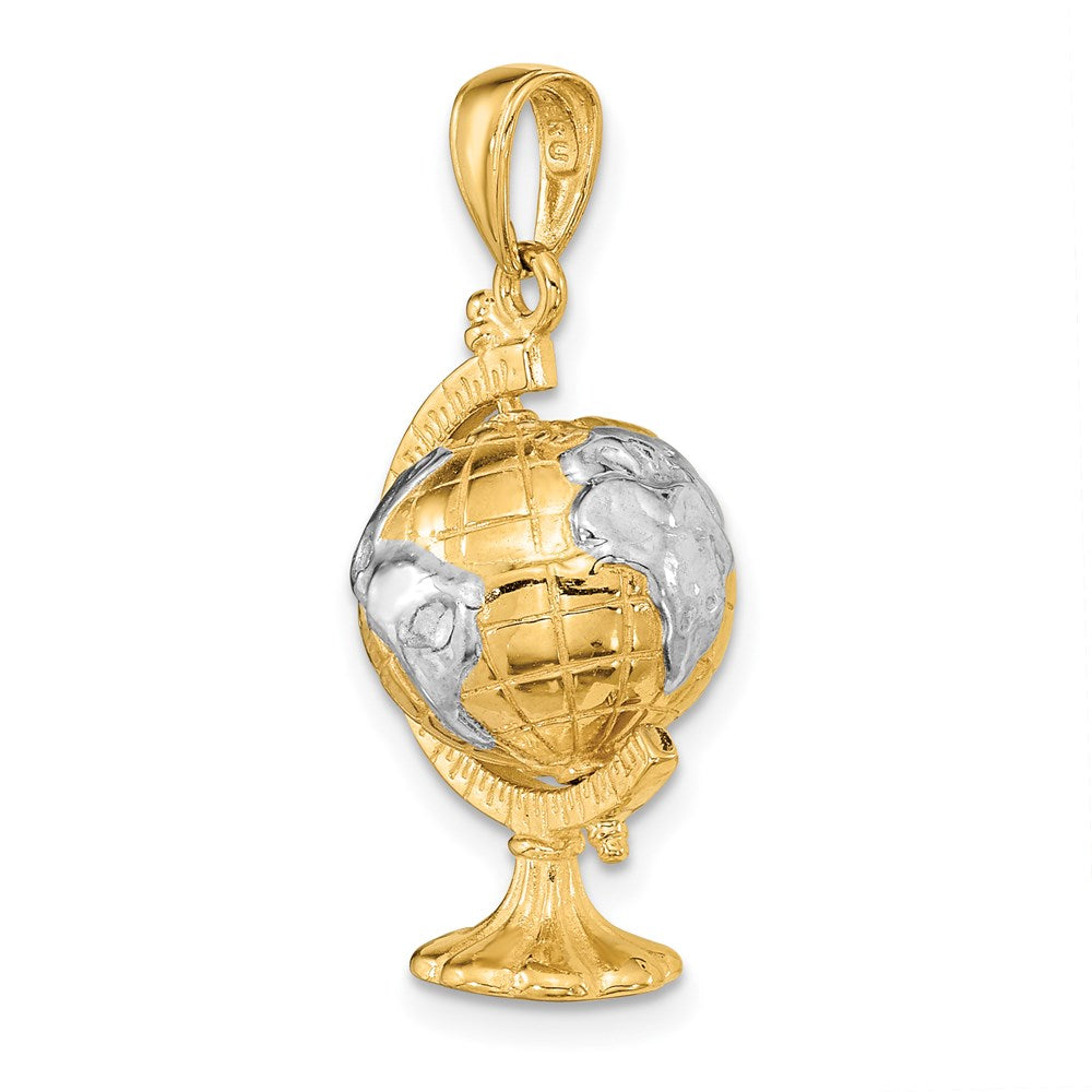 14K Gelb- und Rhodiumgold mit Rhodium 3-D beweglicher Globus-Anhänger