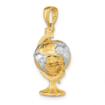 14K Gelb- und Rhodiumgold mit Rhodium 3-D beweglicher Globus-Anhänger