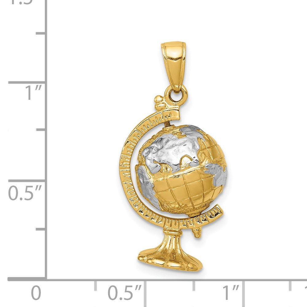14K Gelb- und Rhodiumgold mit Rhodium 3-D beweglicher Globus-Anhänger