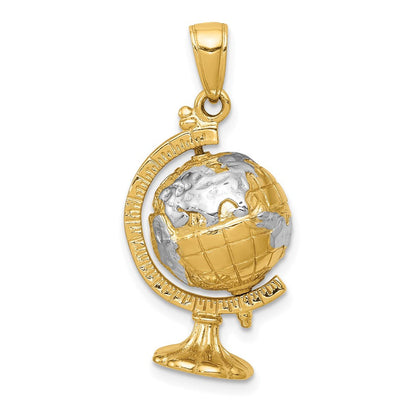 14K Gelb- und Rhodiumgold mit Rhodium 3-D beweglicher Globus-Anhänger