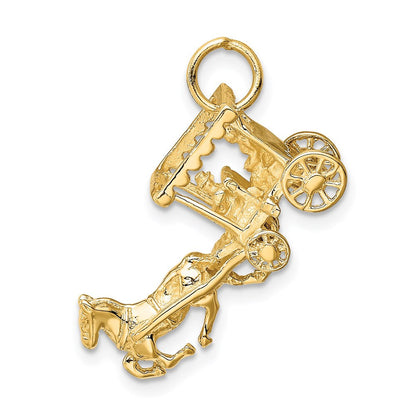 14K Gelbgold massiver polierter dreidimensionaler Pferd-und-Kutsche-Charm