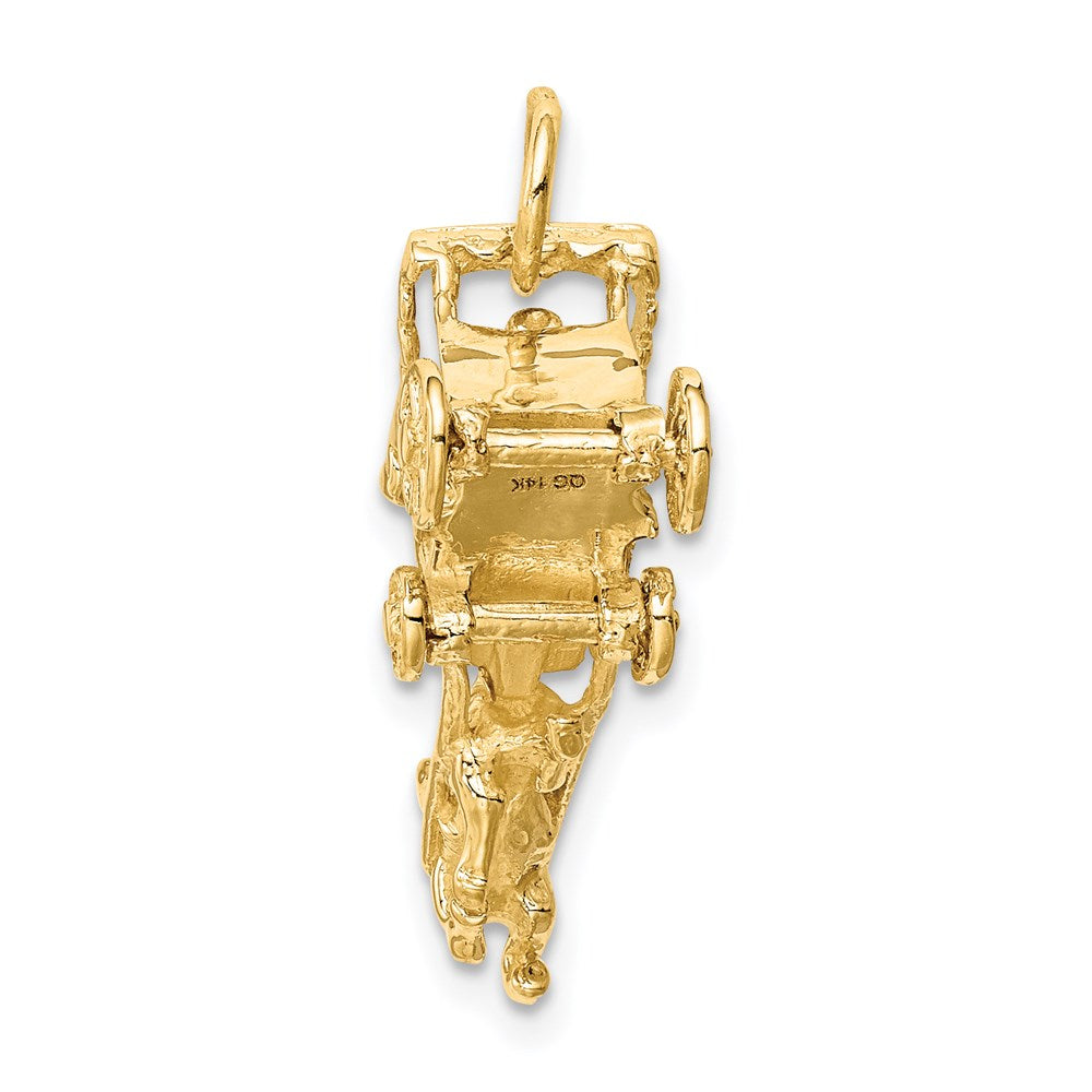 14K Gelbgold massiver polierter dreidimensionaler Pferd-und-Kutsche-Charm