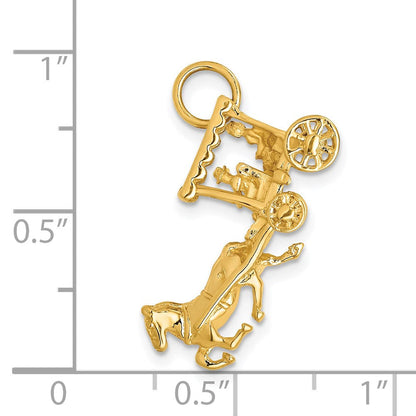 14K Gelbgold massiver polierter dreidimensionaler Pferd-und-Kutsche-Charm