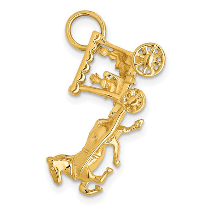 14K Gelbgold massiver polierter dreidimensionaler Pferd-und-Kutsche-Charm