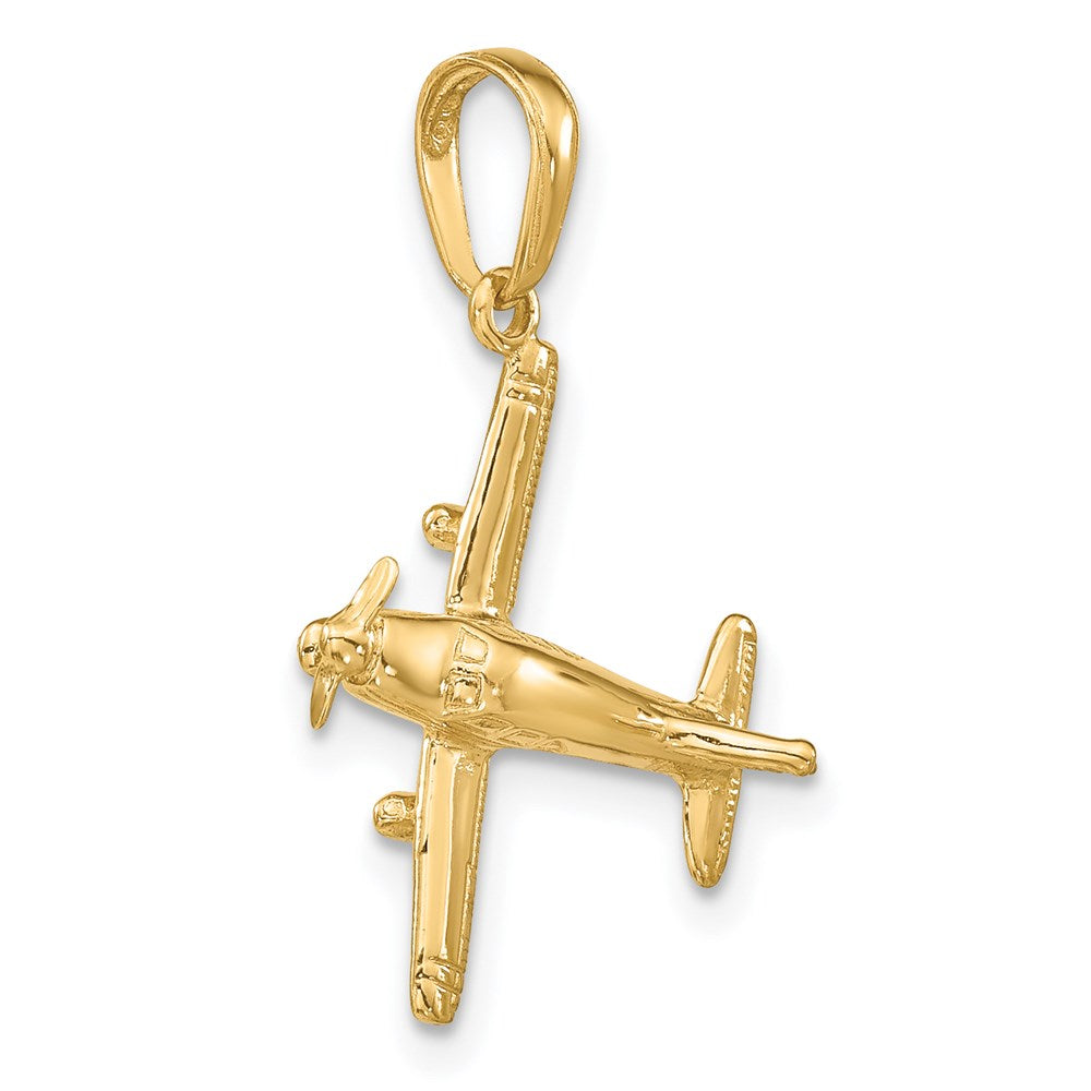 14K Gelbgold 3-D-Flugzeug-Anhänger mit niedrigen Flügeln