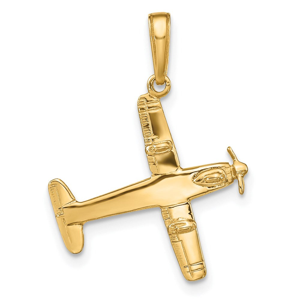 14K Gelbgold 3-D-Flugzeug-Anhänger mit niedrigen Flügeln