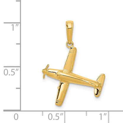 14K Gelbgold 3-D-Flugzeug-Anhänger mit niedrigen Flügeln
