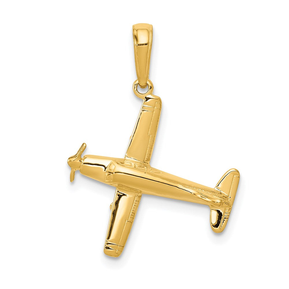 14K Gelbgold 3-D-Flugzeug-Anhänger mit niedrigen Flügeln