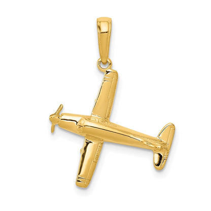 14K Gelbgold 3-D-Flugzeug-Anhänger mit niedrigen Flügeln