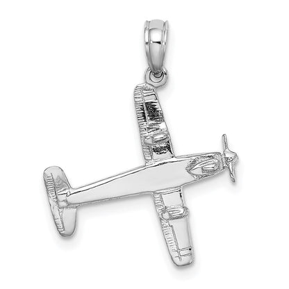 14K Weißgold 3-D-Flugzeug-Anhänger mit niedrigen Flügeln