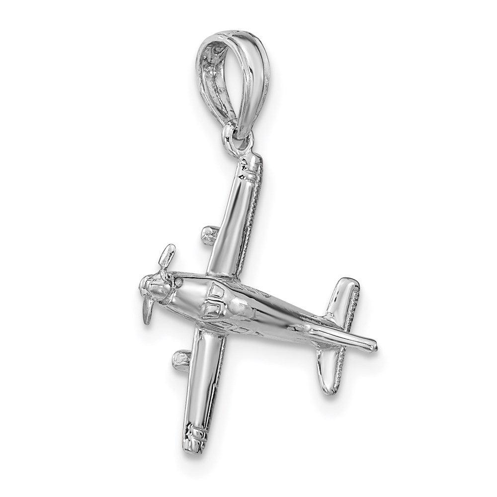 14K Weißgold 3-D-Flugzeug-Anhänger mit niedrigen Flügeln