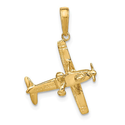 14K Gelbgold 3-D-Flugzeug-Anhänger mit hohen Flügeln
