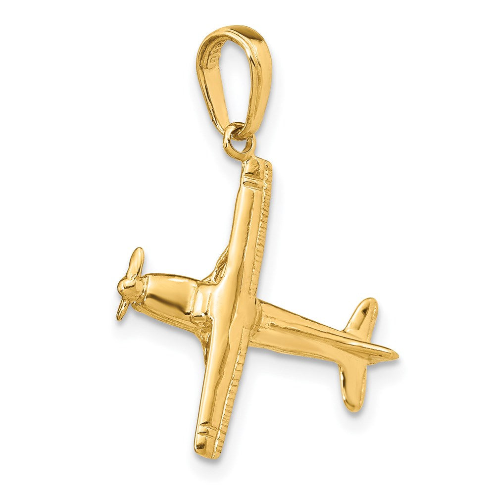 14K Gelbgold 3-D-Flugzeug-Anhänger mit hohen Flügeln