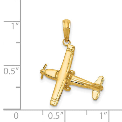14K Gelbgold 3-D-Flugzeug-Anhänger mit hohen Flügeln