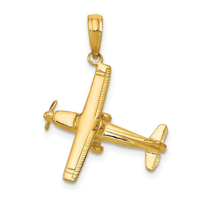 14K Gelbgold 3-D-Flugzeug-Anhänger mit hohen Flügeln