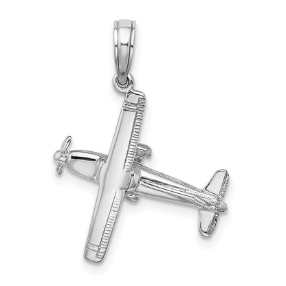 14K Weißgold 3-D Flugzeug-Charm mit hoch aufragenden Flügeln