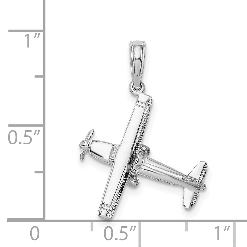 14K Weißgold 3-D Flugzeug-Charm mit hoch aufragenden Flügeln
