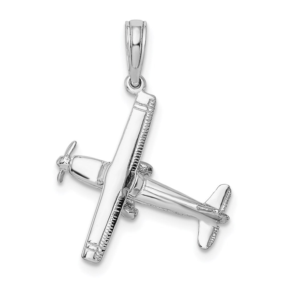 14K Weißgold 3-D Flugzeug-Charm mit hoch aufragenden Flügeln