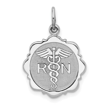 14K Weißgold Gravierscheiben-Charm „RN Registered Nurse“
