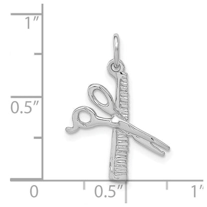 14K Weißgold Satiniert Diamantiert Comb und Scissors Charm