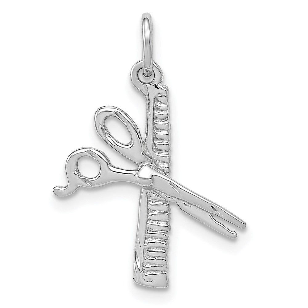 14K Weißgold Satiniert Diamantiert Comb und Scissors Charm