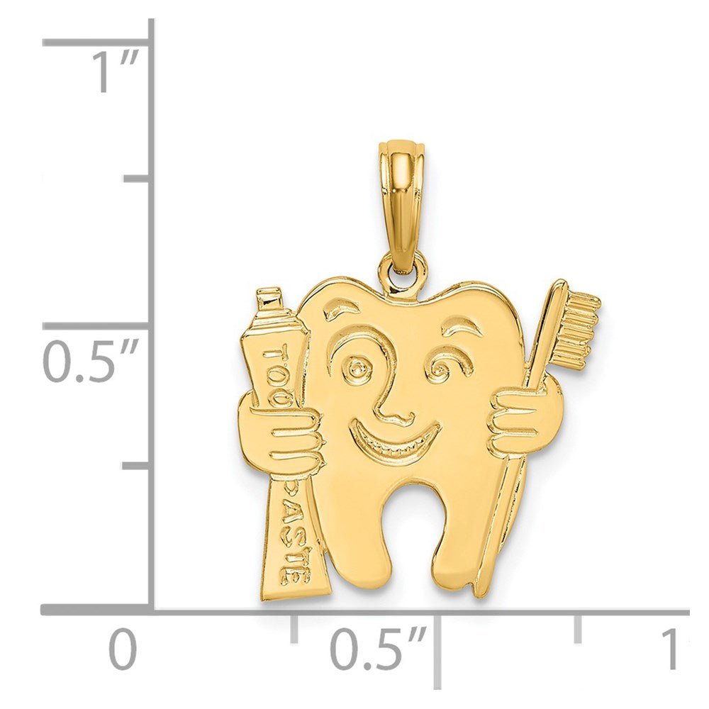 14K Gelbgold Polierter Flachrücken-Zahn-Charm