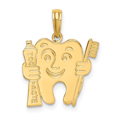 14K Gelbgold Polierter Flachrücken-Zahn-Charm