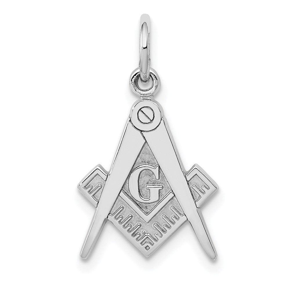 14K Weißgold Poliert & Strukturiert Freimaurer Symbol Charm